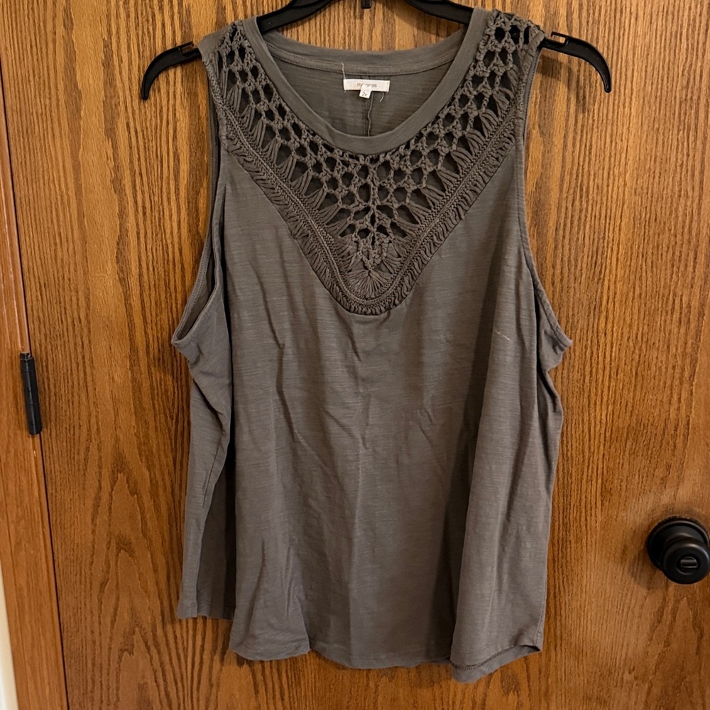 Maurices Olive Gray Crochet Yoke Tank Top